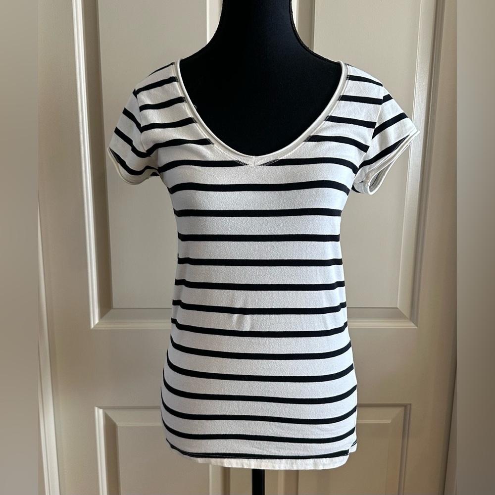 Zara Black and White Striped Short Sleeve Tee